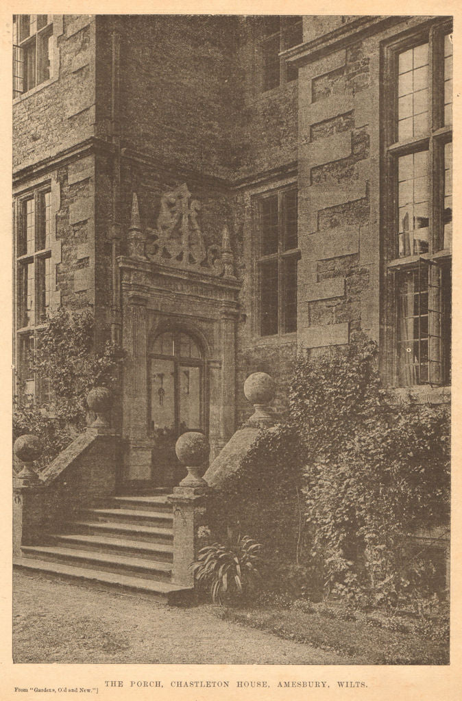 The porch, Chastleton House, Moreton-in-Marsh, Oxfordshire 1903 old print